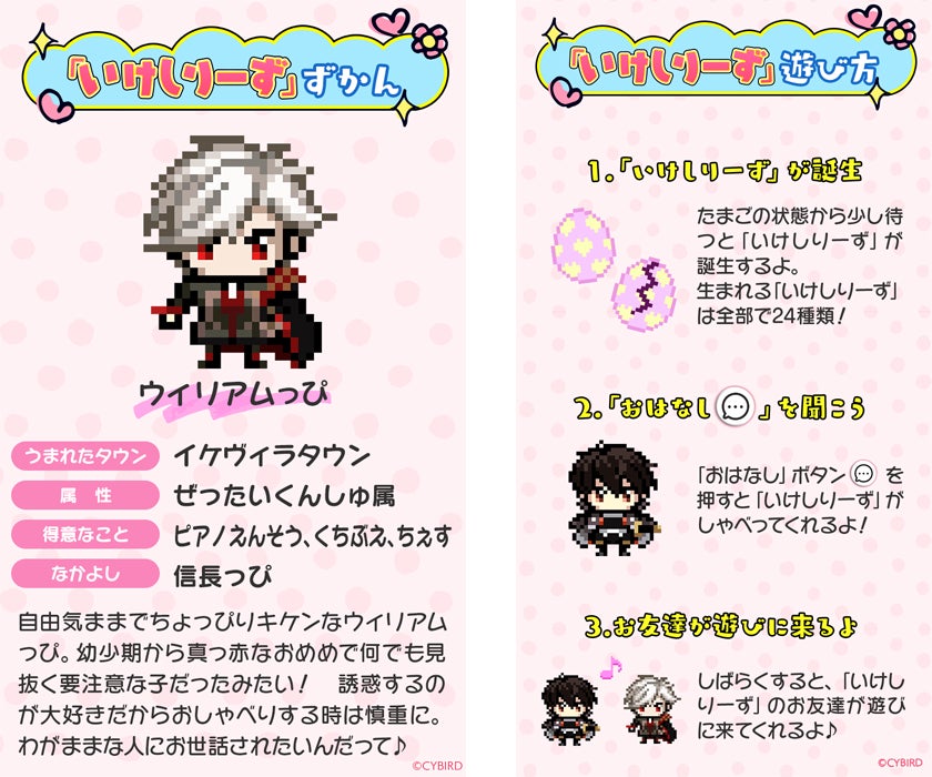 ▲「ウィリアムっぴ」のプロフィール           ▲端末の遊び方