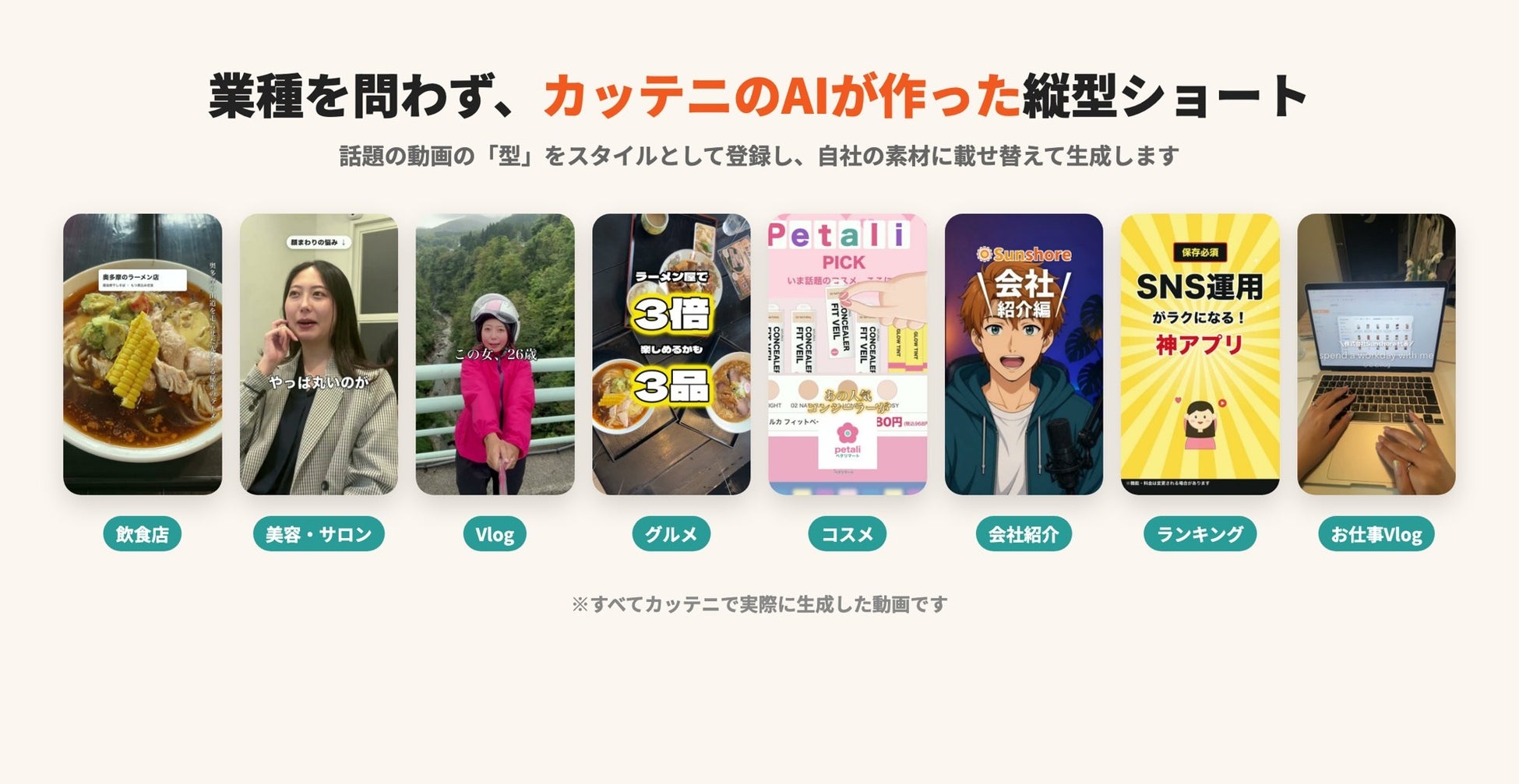 カッテニで実際に生成した縦型ショート動画の例