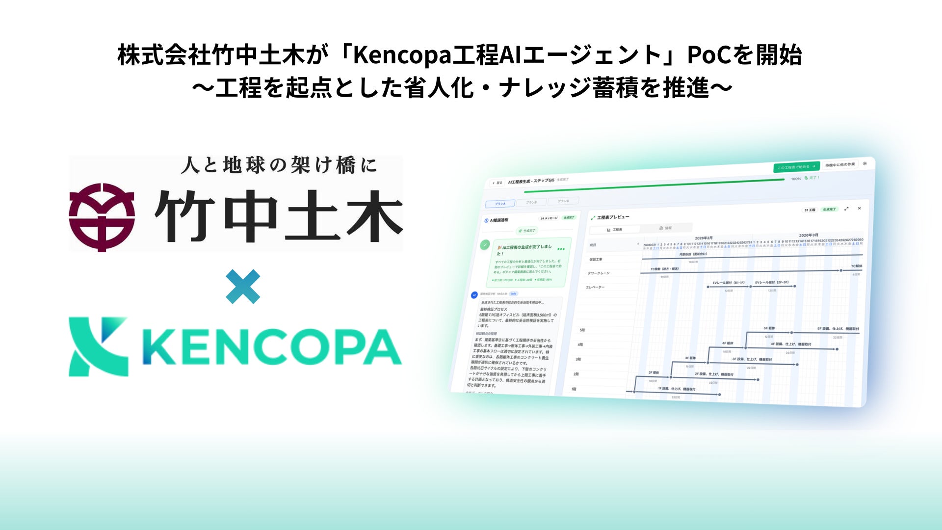 株式会社竹中土木が「Kencopa工程AIエージェント」のPoCを開始 | 株式 株式会社竹中土木が「Kencopa工程AIエージェント」のPoCを開始 | 株式