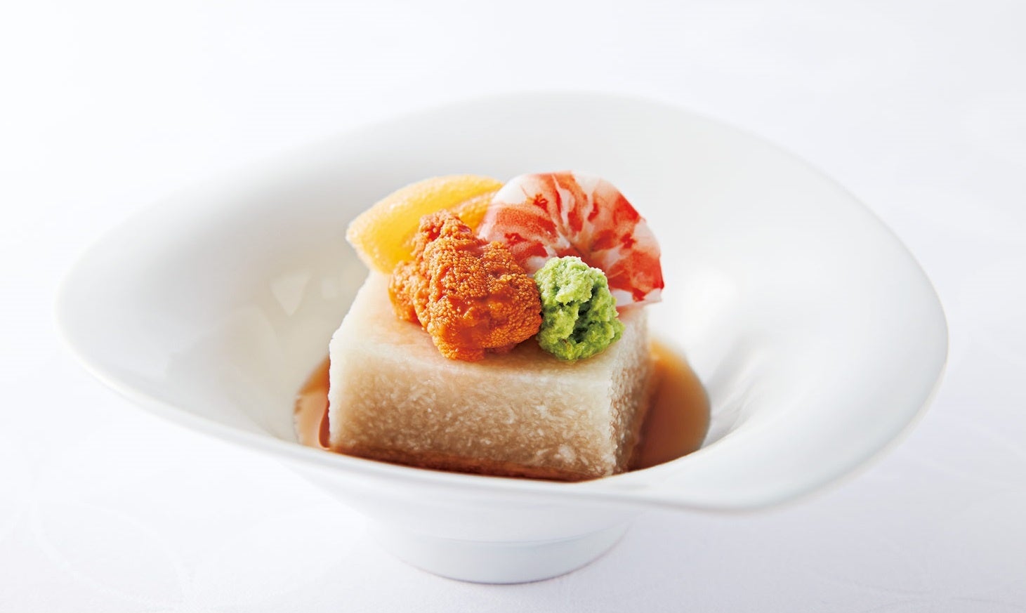 自然薯豆腐　車海老　うに