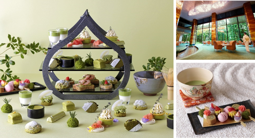 ※画像（左）：スイーツは4名様分です。（右下）：お抹茶と「彩り串スイーツ」