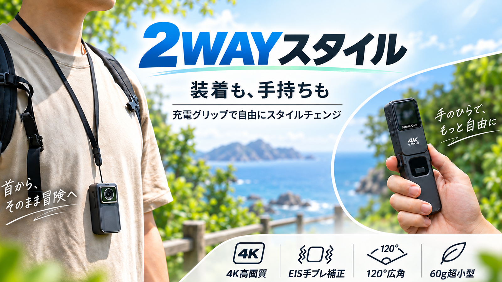 【親指サイズ×手持ち】革新の2WAYスタイル！4K＆液晶モニター搭載の超小型アクションカメラ「YD01」が、Makuakeにて10月16日(金)11時より先行販売開始！