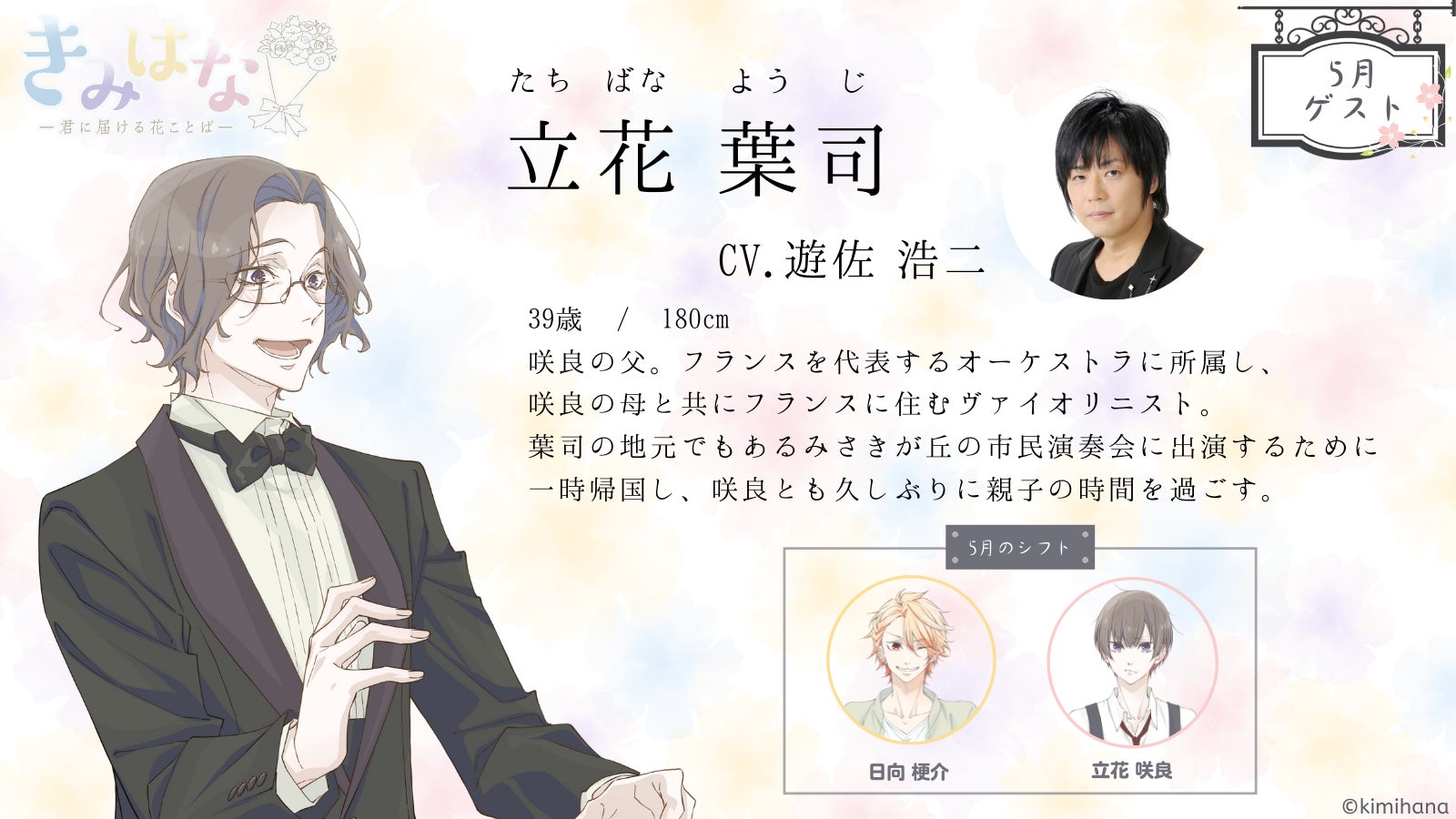 毎月ご自宅にオリジナル音声ドラマとミニブーケをお届け サブスクリプションサービス きみはな 君に届ける花ことば 5月分音声ドラマに登場するゲストキャラクター決定 Cvは 遊佐浩二さん 株式会社アニメイトホールディングスのプレスリリース 毎月ご自宅にオリジナル音声ドラマとミニブーケをお届け サブスクリプションサービス きみはな 君に届ける花ことば 5月分音声ドラマに登場するゲストキャラクター決定 Cvは 遊佐浩二さん 株式会社アニメイトホールディングスのプレスリリース
