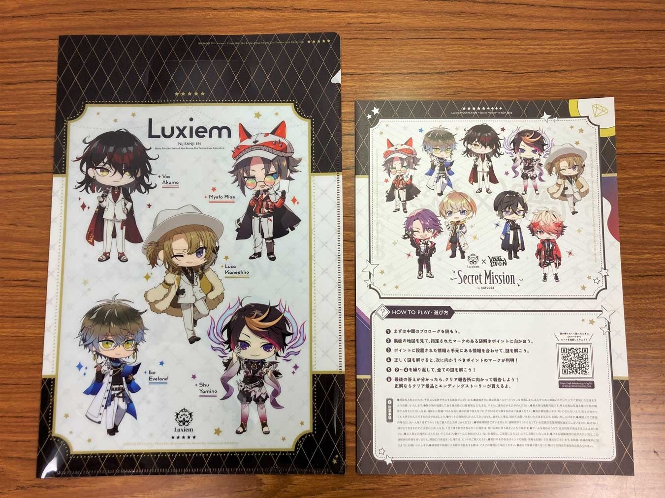 ▲謎解きキット(左：クリアファイルバッグ　右：問題用紙)