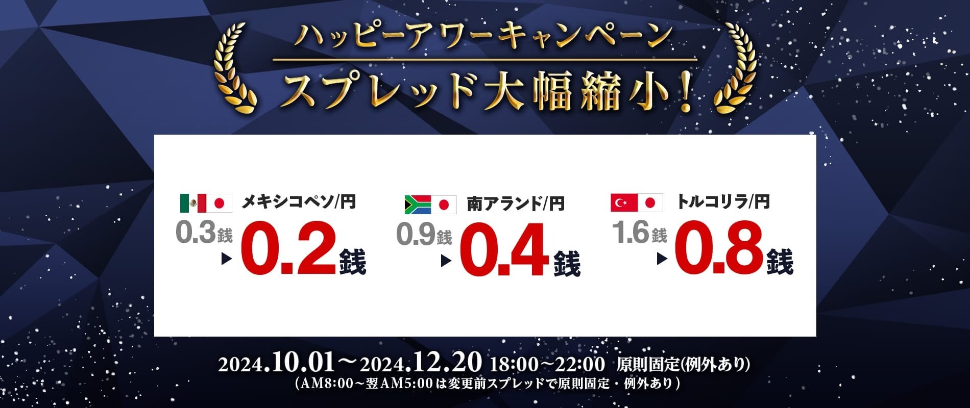【みんなのFX】スプレッド大幅縮小!ハッピーアワーキャンペーンを10月1日(火)から開始!