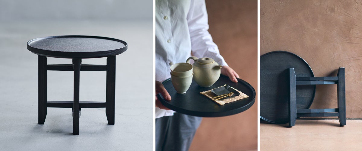 中川政七商店による床座のための家具「座椅子」を、カリモク家具協業で