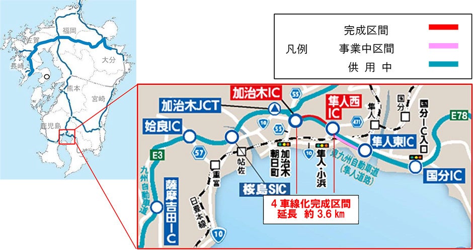 E78 東九州自動車道（隼人道路） 隼人西IC～加治木IC 間の4車線