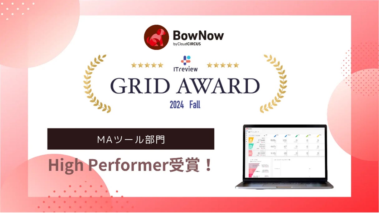 クラウドサーカスのMAツール『BowNow』、「ITreview Grid Award 2024 Fall」のMAツール部⾨でHigh performerを受賞!