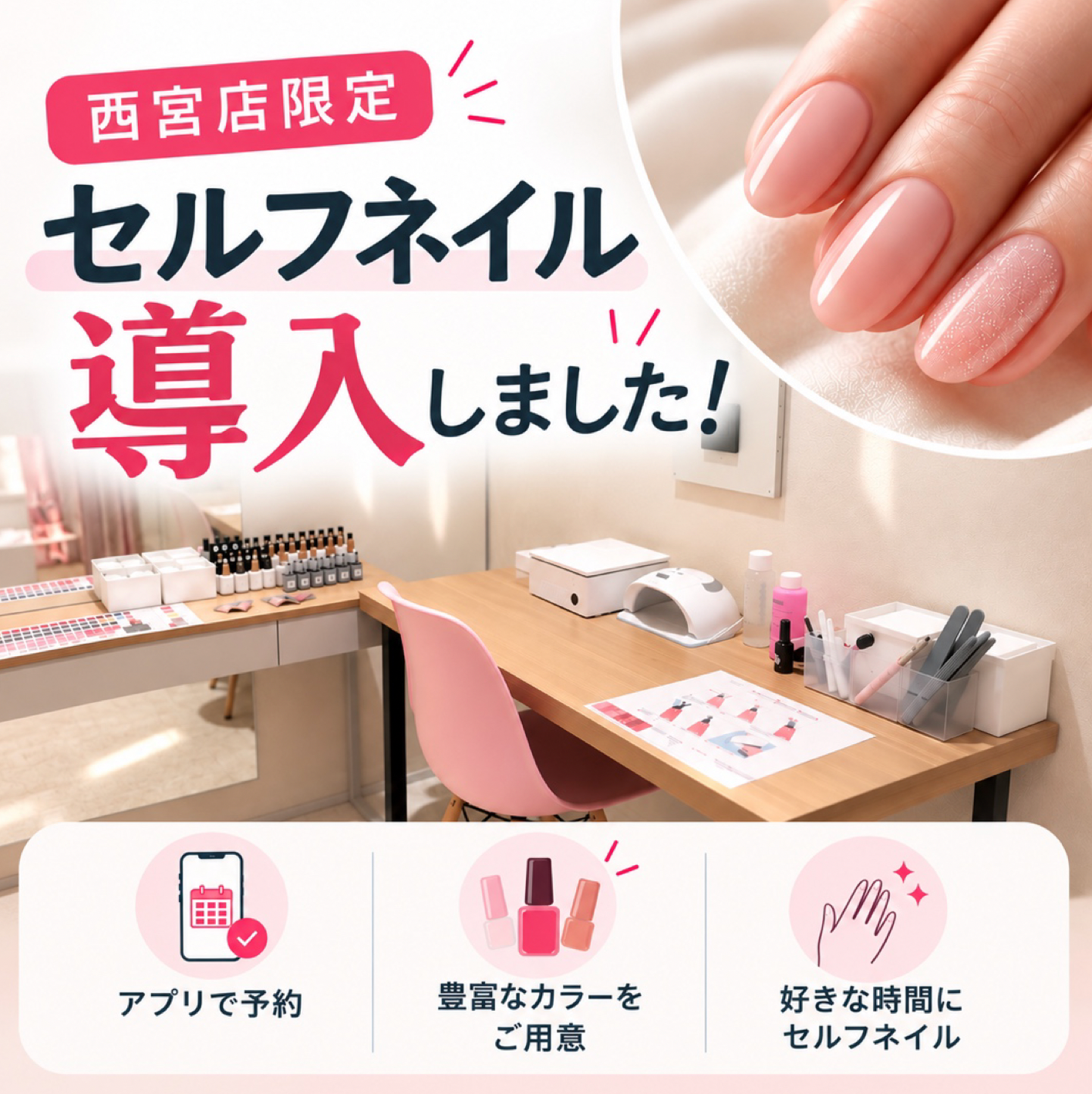 女性専用フィットネス＆セルフエステ「PORT」阪神西宮店に、手ぶらで楽しめるセルフネイルが登場！