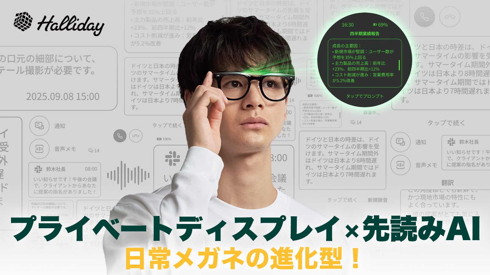 日本初上陸!】日常に、見えない知性を。次世代型AIグラス「Halliday 日本初上陸!】日常に、見えない知性を。次世代型AIグラス「Halliday