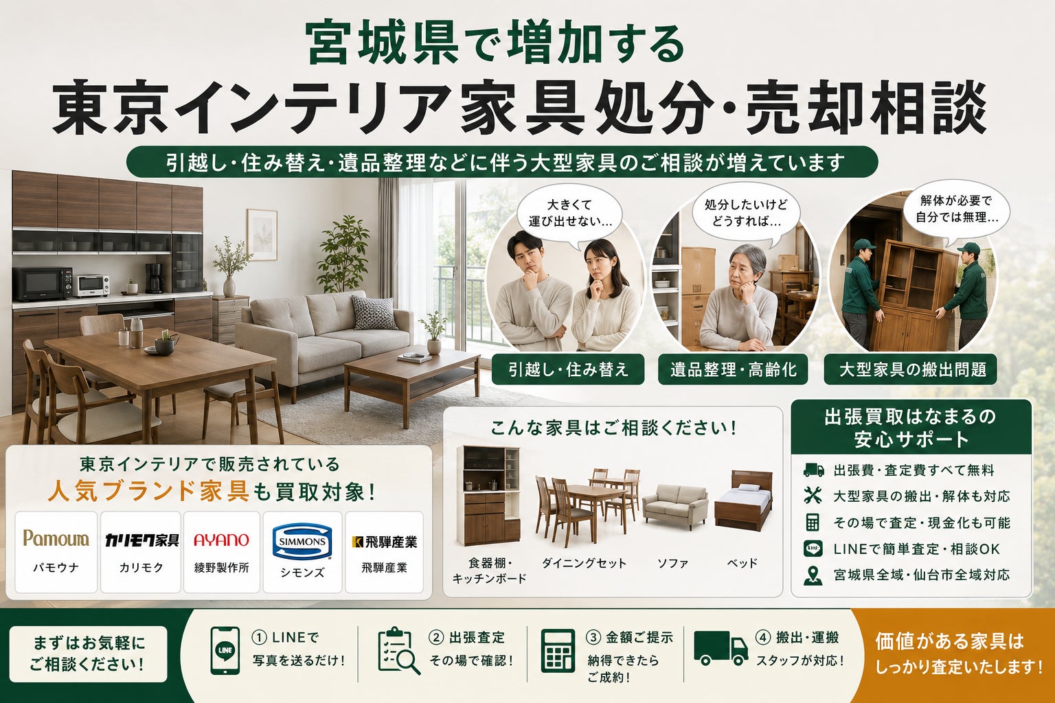 宮城県・仙台市で「東京インテリア家具の買取・搬出相談強化」を開始 宮城県・仙台市で「東京インテリア家具の買取・搬出相談強化」を開始