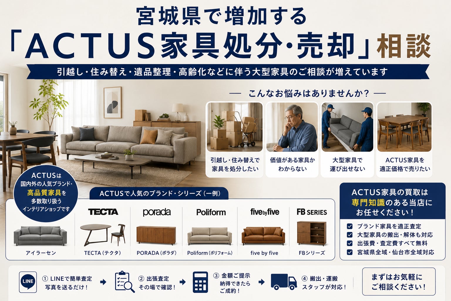 宮城県・仙台市で「ACTUS(アクタス)家具の買取強化」を開始 『出張 宮城県・仙台市で「ACTUS(アクタス)家具の買取強化」を開始 『出張