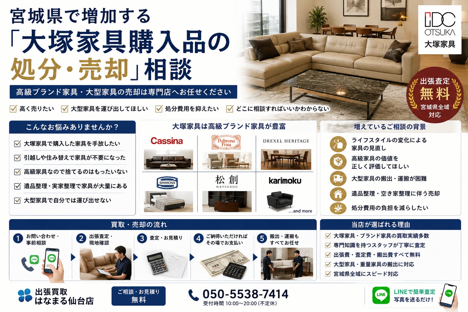 宮城県・仙台市で「大塚家具(IDC OTSUKA)家具の買取強化」を開始 宮城県・仙台市で「大塚家具(IDC OTSUKA)家具の買取強化」を開始