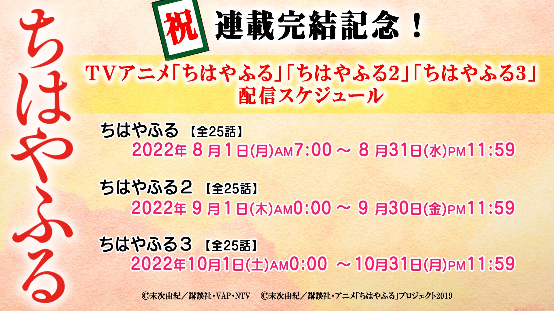 ちはやふる Youtubeで全話無料配信 1期 2期 3期に分けて本日配信スタート 連載完結記念 株式会社講談社のプレスリリース ちはやふる Youtubeで全話無料配信 1期 2期 3期に分けて本日配信スタート 連載完結記念 株式会社講談社のプレスリリース