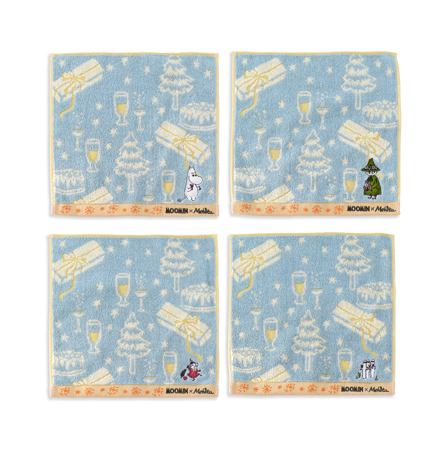 左上から 　①ムーミン柄　②スナフキン柄　③リトルミイ柄　④ニョロニョロ柄
