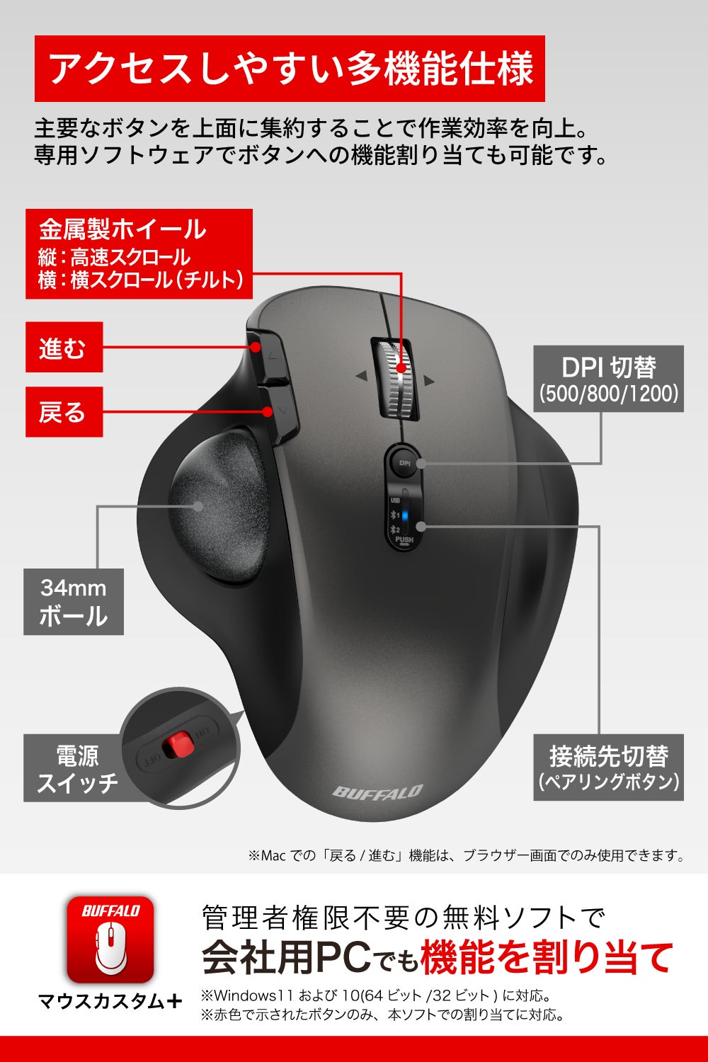 バッファロー、ブランド初の親指操作トラックボールマウス「BSTBB700Xシリーズ」を発売|発売記念クーポンキャンペーン概要(10枚目)