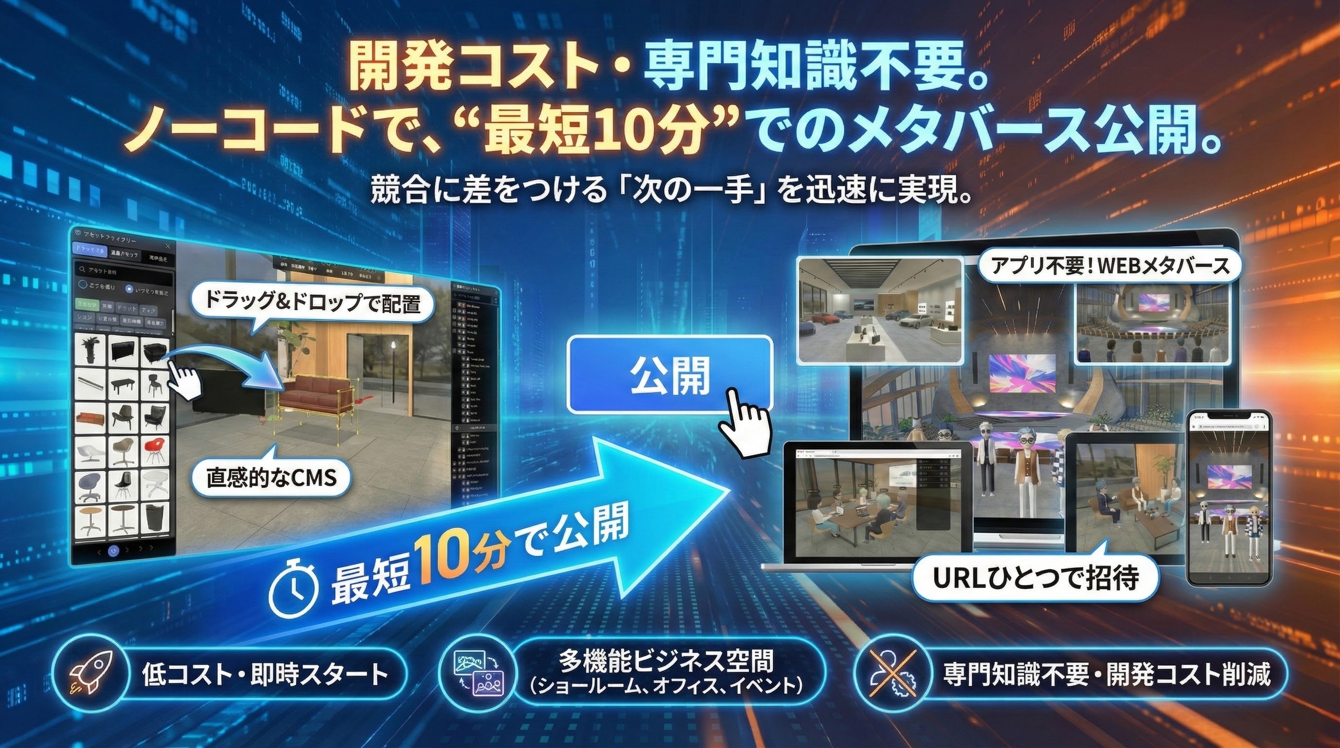 メタバース 最短10分】業界初のノーコードxAIでオリジナル仮想空間をWeb上に即