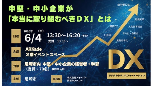 【イベント開催】 尼崎の中堅・中小企業が「本当に取り組むべきDX」とは?企業単位での組織変革を支援するキックオフセミナー開催 【イベント開催】 尼崎の中堅・中小企業が「本当に取り組むべきDX」とは?企業単位での組織変革を支援するキックオフセミナー開催