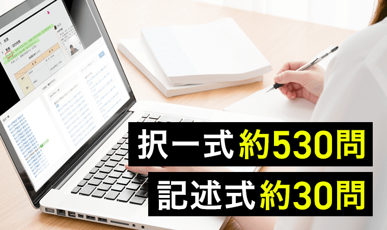 過去問は体系別に択一約530問、記述はオリジナル問題約30問を収録！