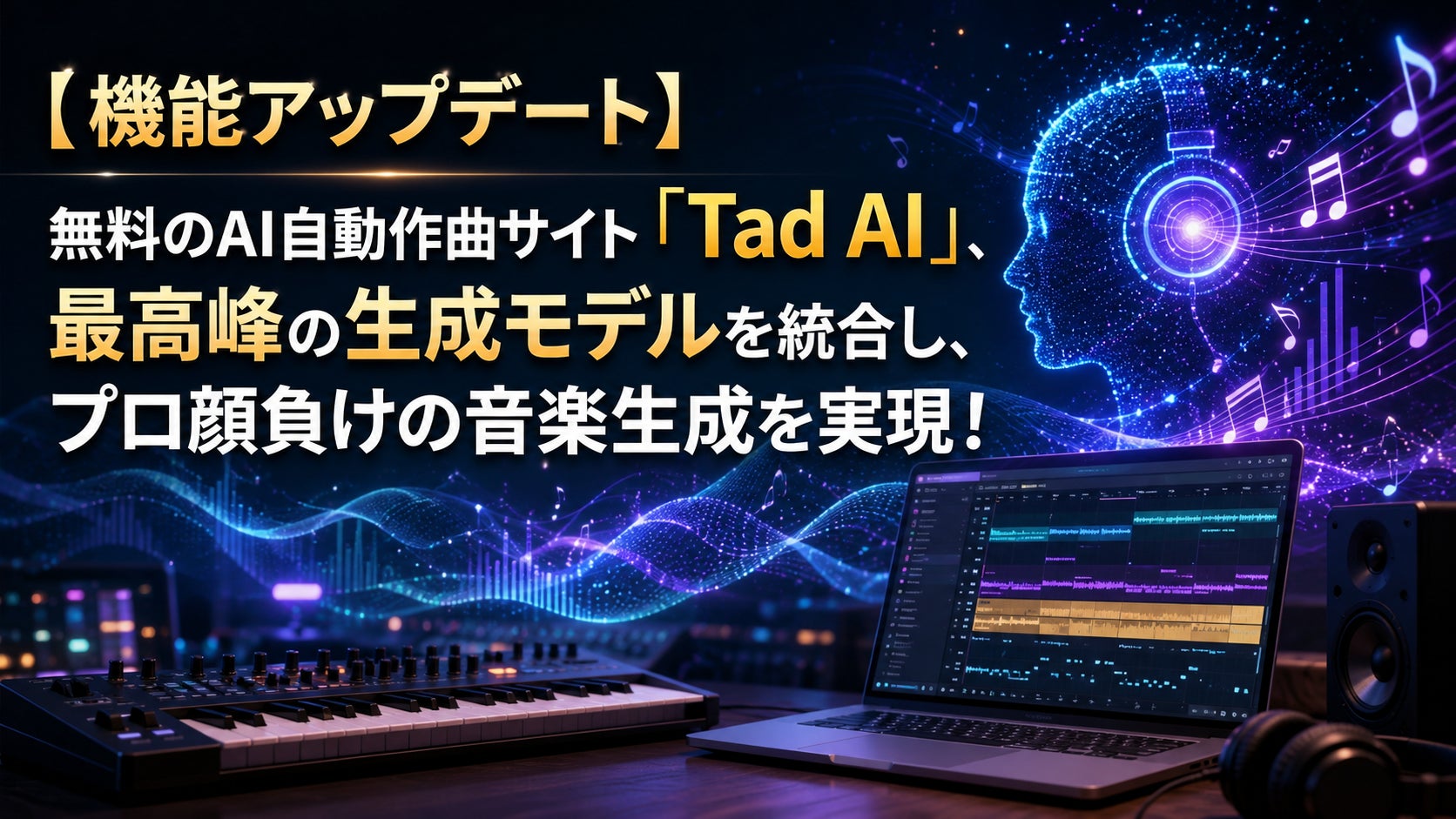 【機能アップデート】無料のAI自動作曲サイト「Tad AI」、最高峰の生成モデルを統合し、プロ顔負けの音楽生成を実現!