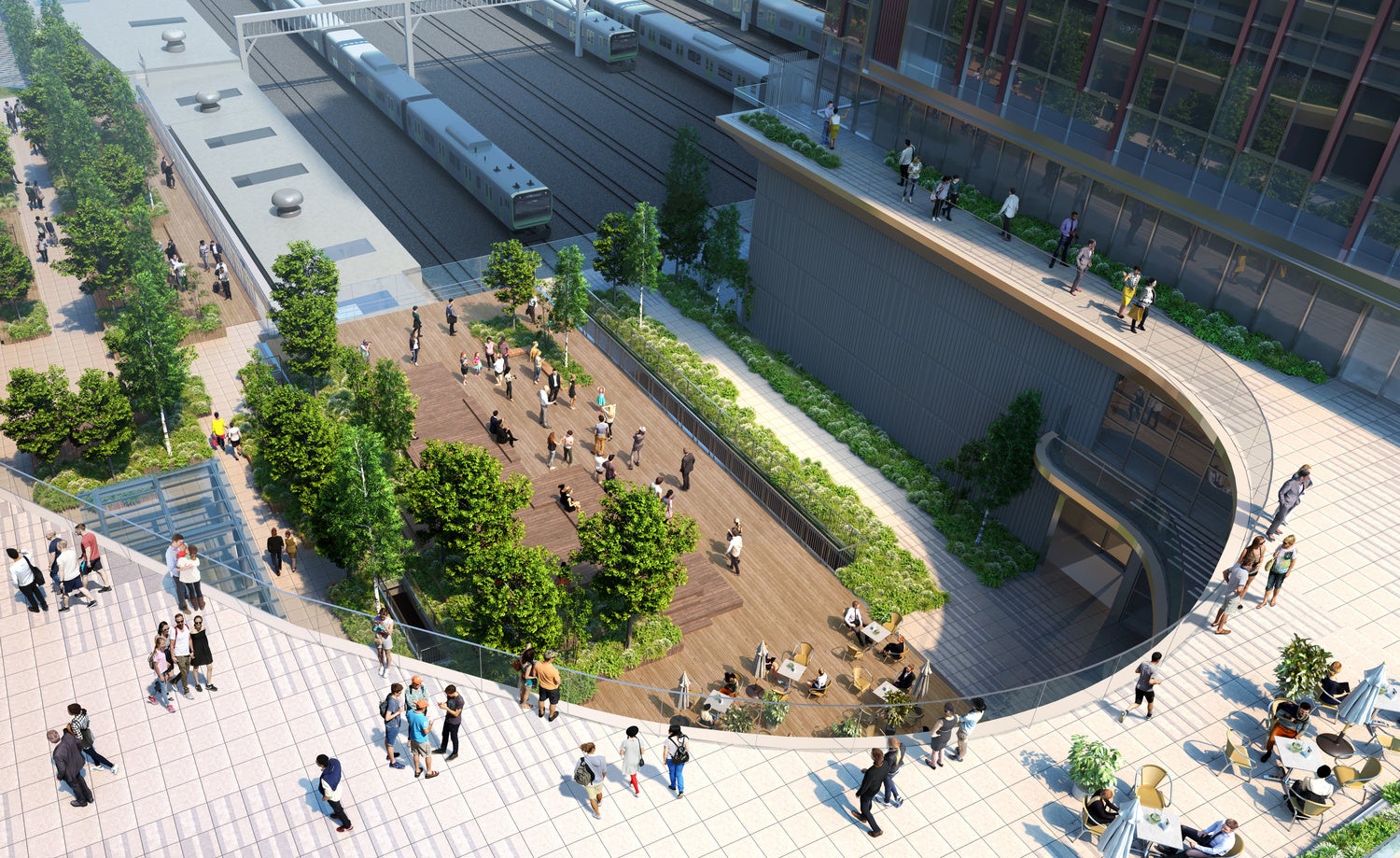 広場②　重層的な歩行者ネットワークと一体となって賑わう広場のイメージ