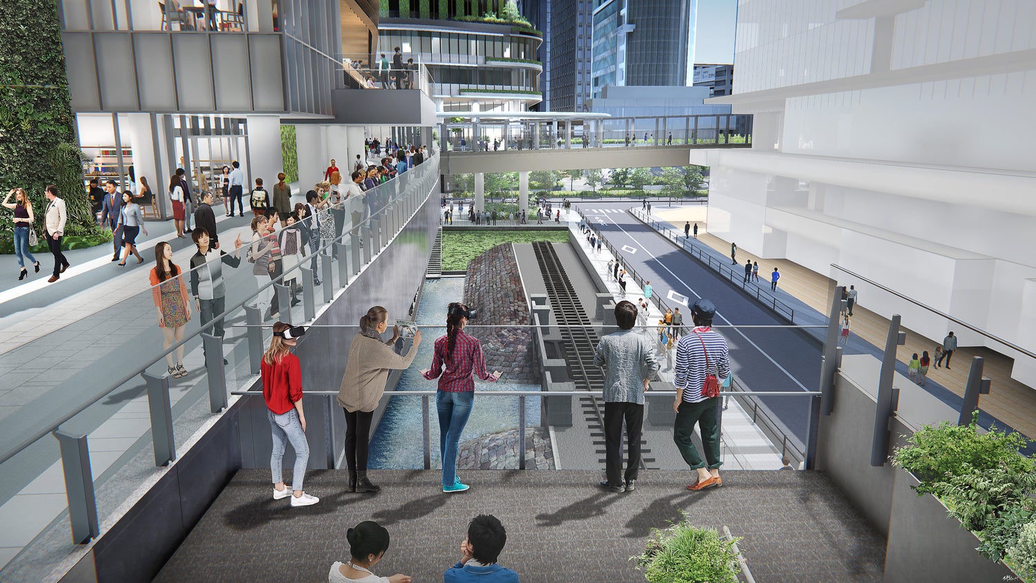 複合棟Ⅱの2階プロムナードから第7橋梁部を眺めるイメージ