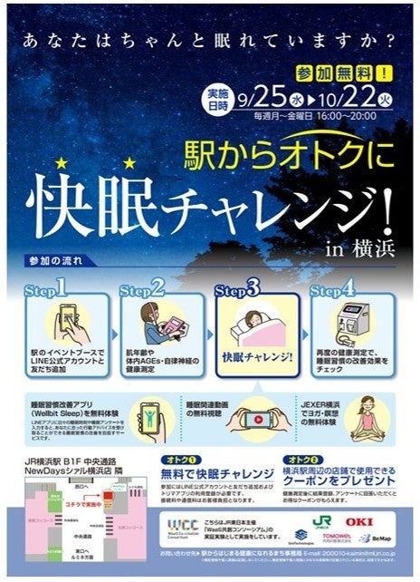 JR横浜駅にて「駅からオトクに快眠チャレンジ」実証実験を実施します～駅からはじまる「健康になれるまち」を目指す健康意識・行動の変化を検証～