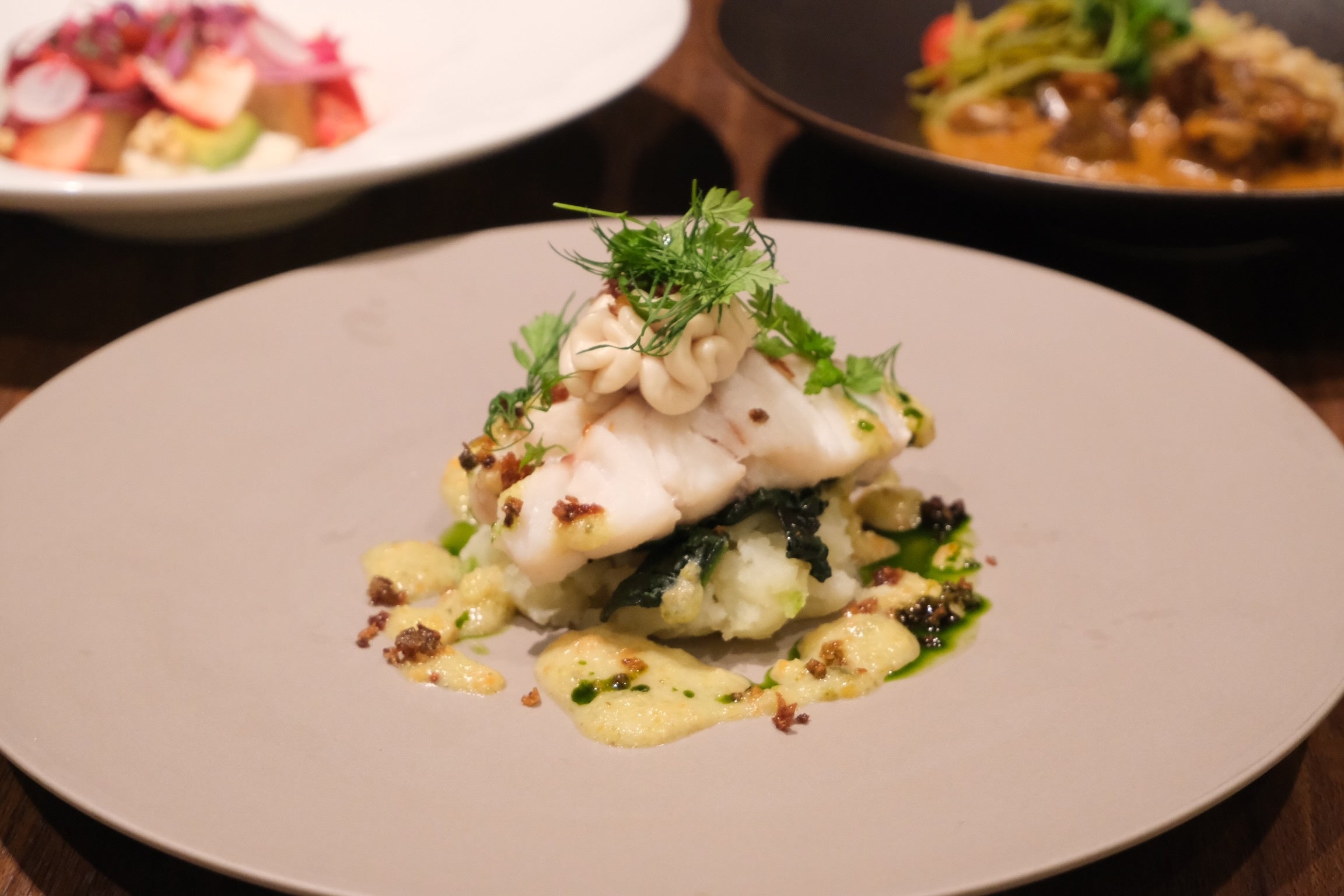 真鱈と白子のムニエル 発芽米ヨーグルトのソース