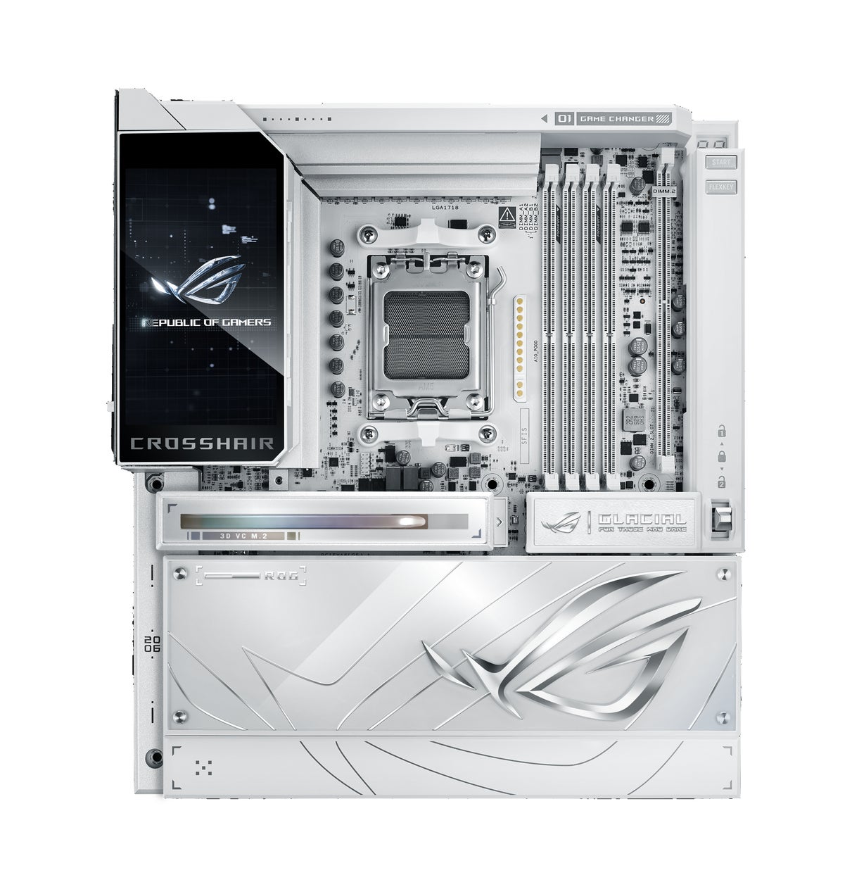 AMD X870Eチップセットフラグシップモデル。ホワイトカラーのROG AMD X870Eチップセットフラグシップモデル。ホワイトカラーのROG
