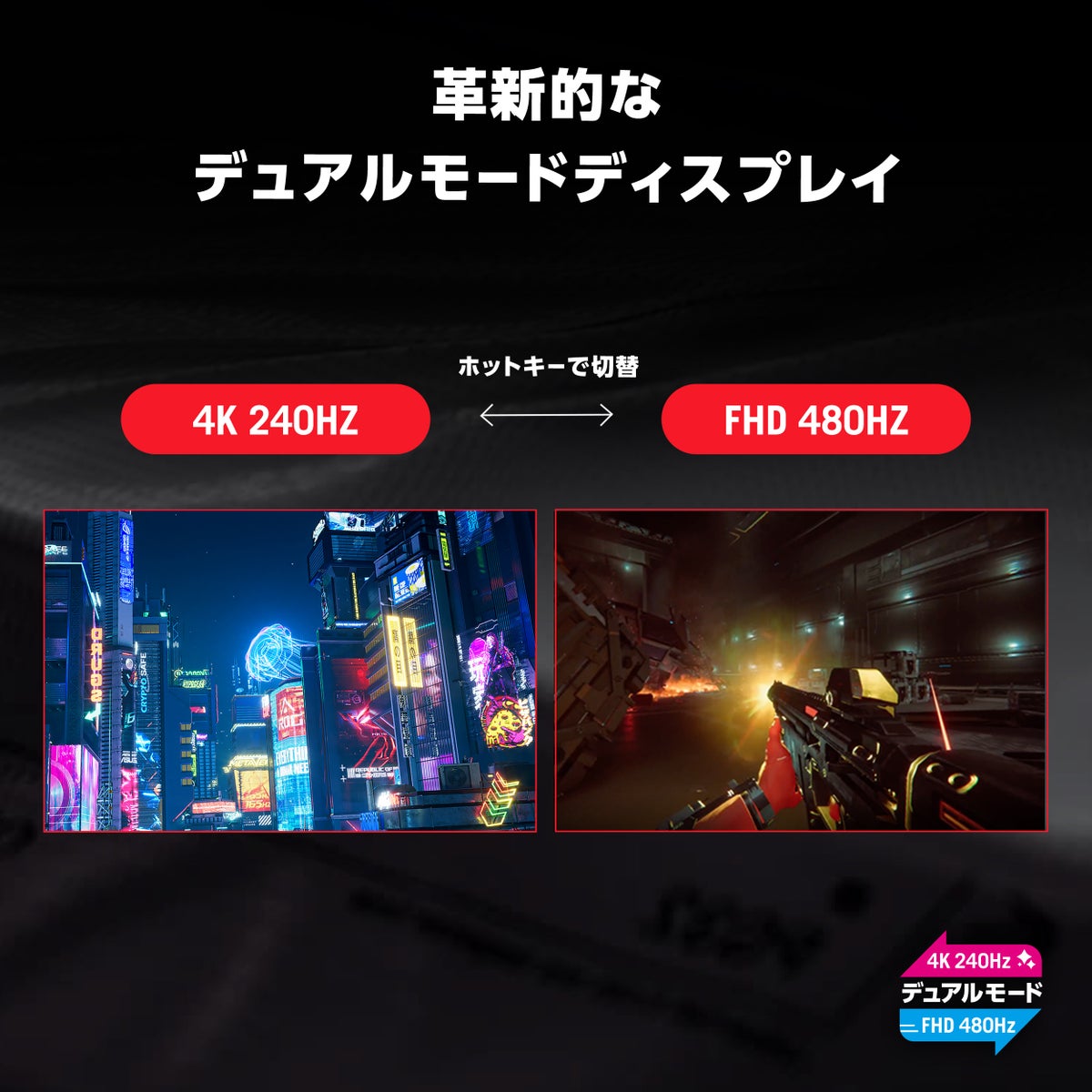 ROGが4K有機ELゲーミングモニター2機種を発売 4K/240HzとFHD/480Hzをホットキーで切り替え