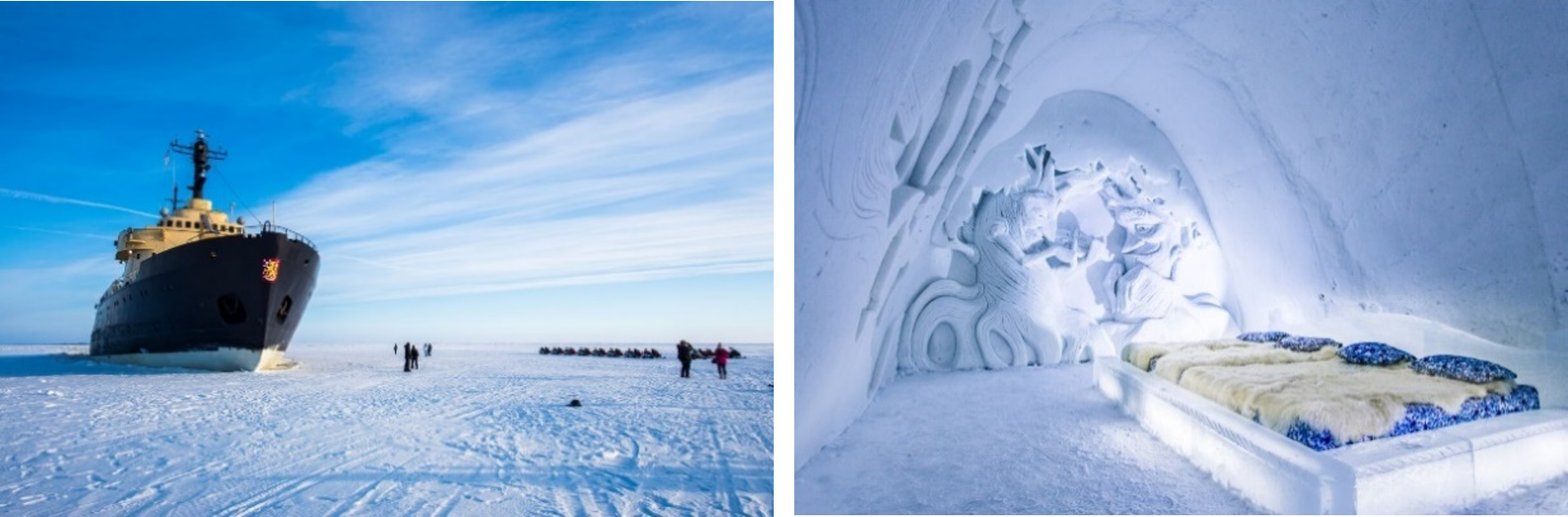 クレジット：（左）Icebreaker Sampo、Kemi Tourism（右）Snow Hotel Suite、Kemi Tourism