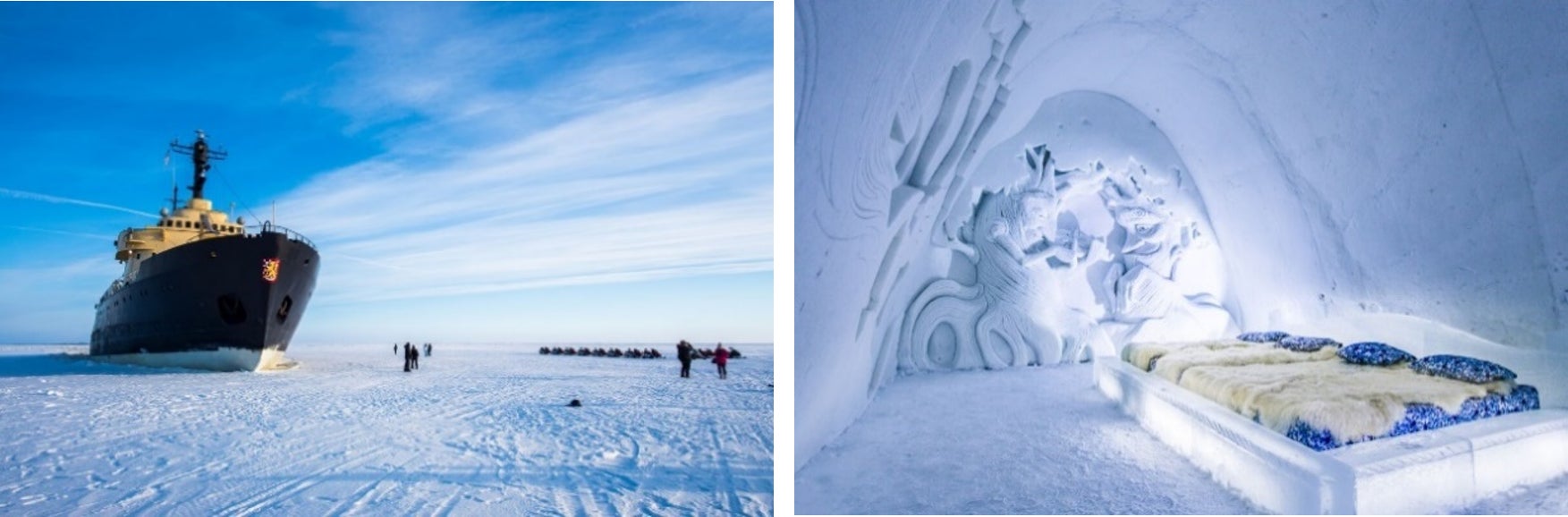 クレジット:(左)Icebreaker Sampo、Kemi Tourism(右)Snow Hotel Suite、Kemi Tourism