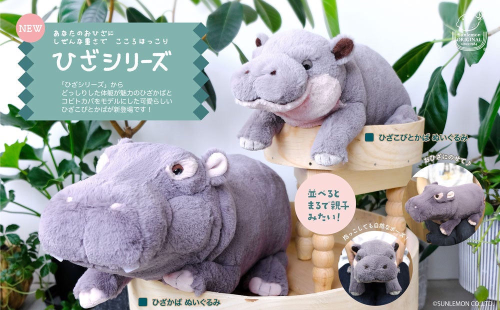 【癒し系ぬいぐるみ】自然な重さに癒される「ひざシリーズ」からカバのぬいぐるみが登場!