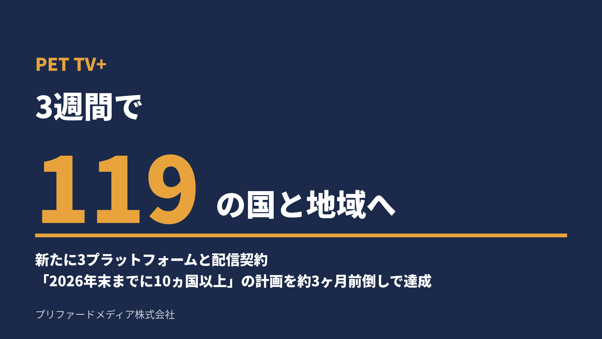 日本発の放送型ペットメディア「PET TV+」、アメリカ先行ローンチから3週間で119の国・地域へ ― 欧州・アジアの3プラットフォームと配信契約
