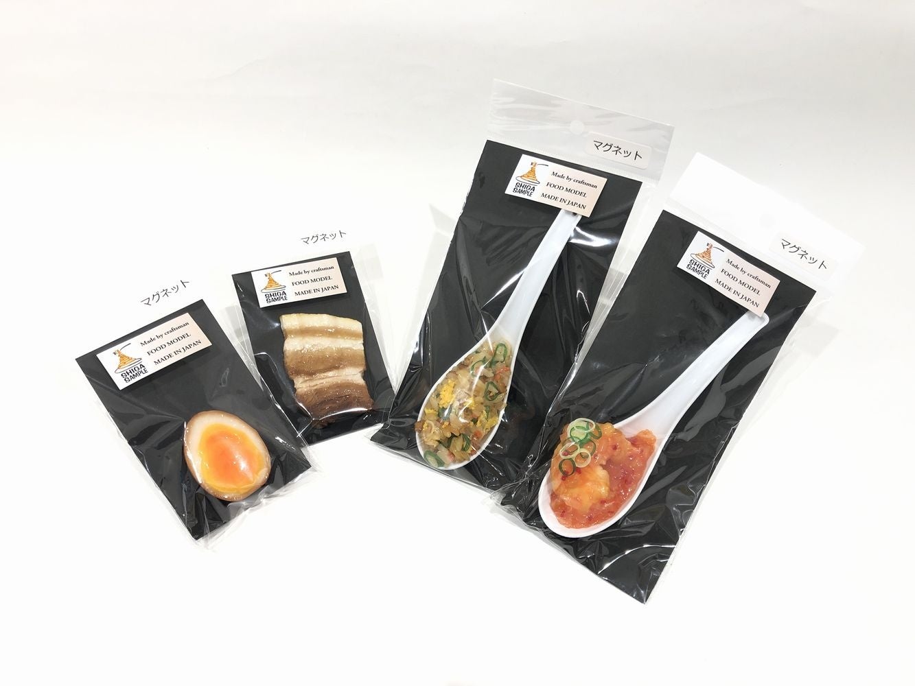 ＜職人マグネット　煮卵、焼豚、レンゲ炒飯、レンゲ海老チリ＞