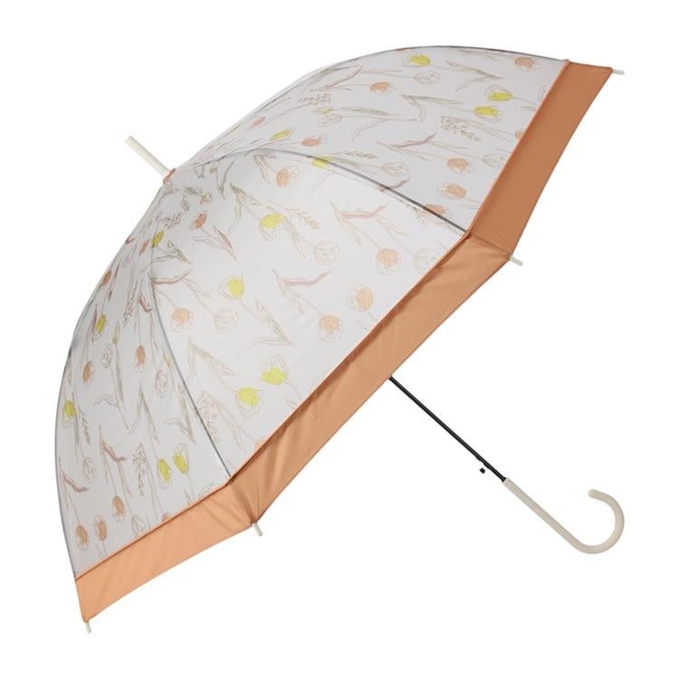 プラスティックアンブレラ切り継ぎプリントチューリップ長傘ピンク