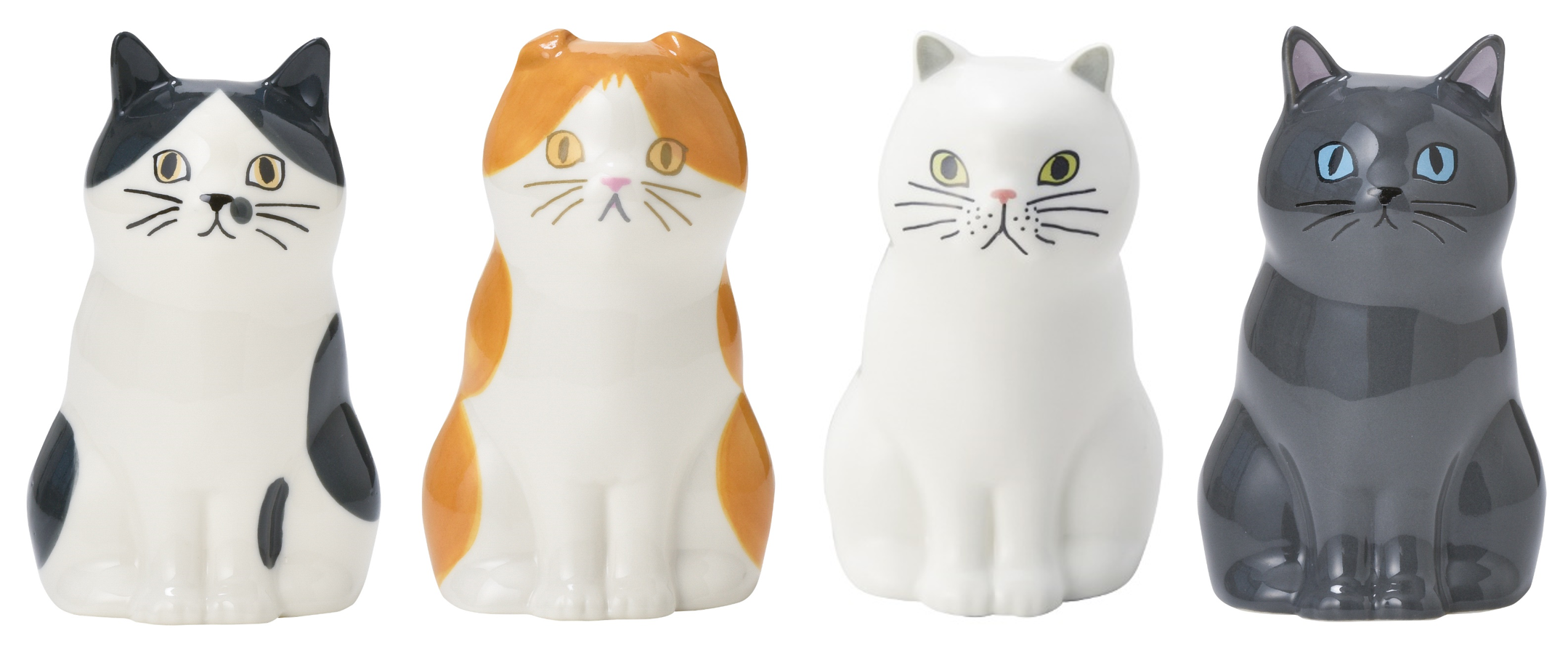 フラワー＆ペンスタンド　左からハチワレ、スコティッシュ、ペルシャ、クロ