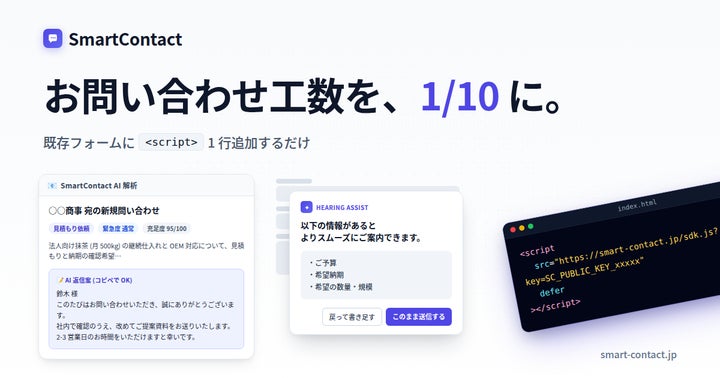 既存のお問い合わせフォームに 1 行追加するだけで、お問い合わせ工数 既存のお問い合わせフォームに 1 行追加するだけで、お問い合わせ工数