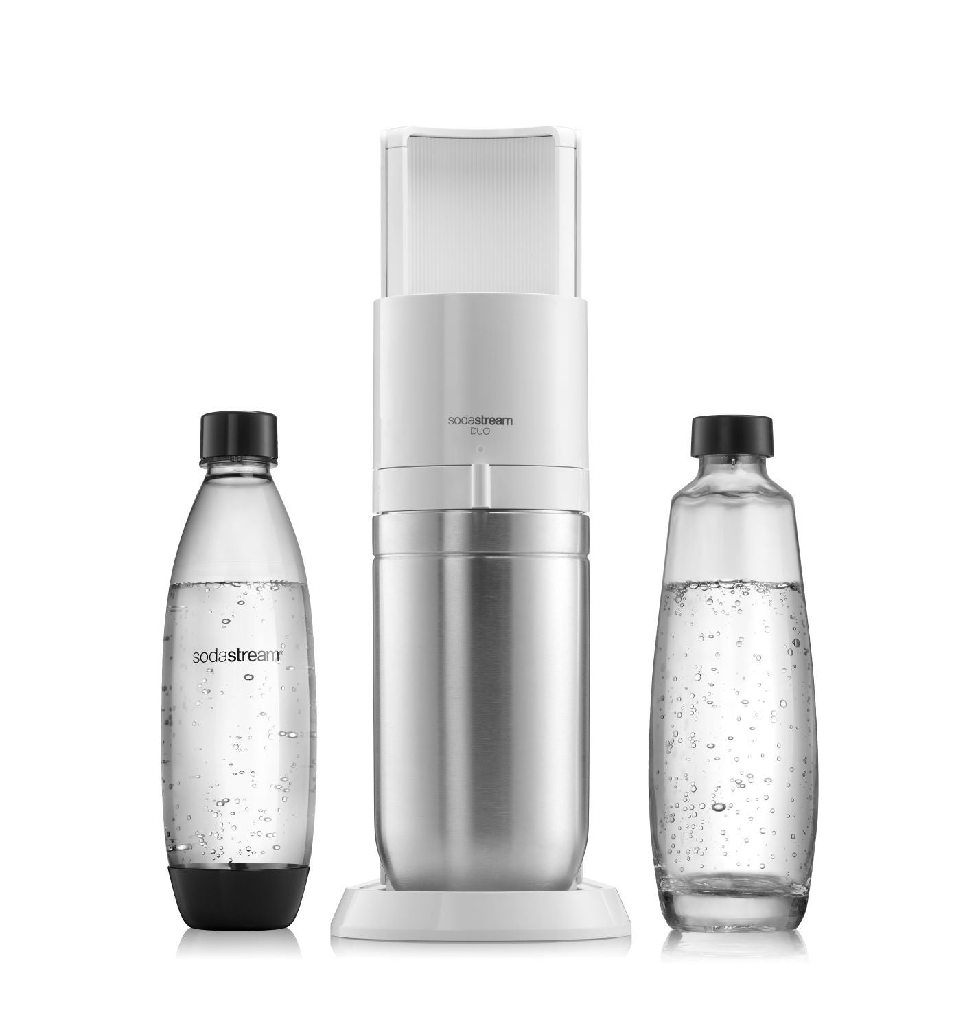 従来のプラスチック製ボトルとガラス製カラフェが併用可能に