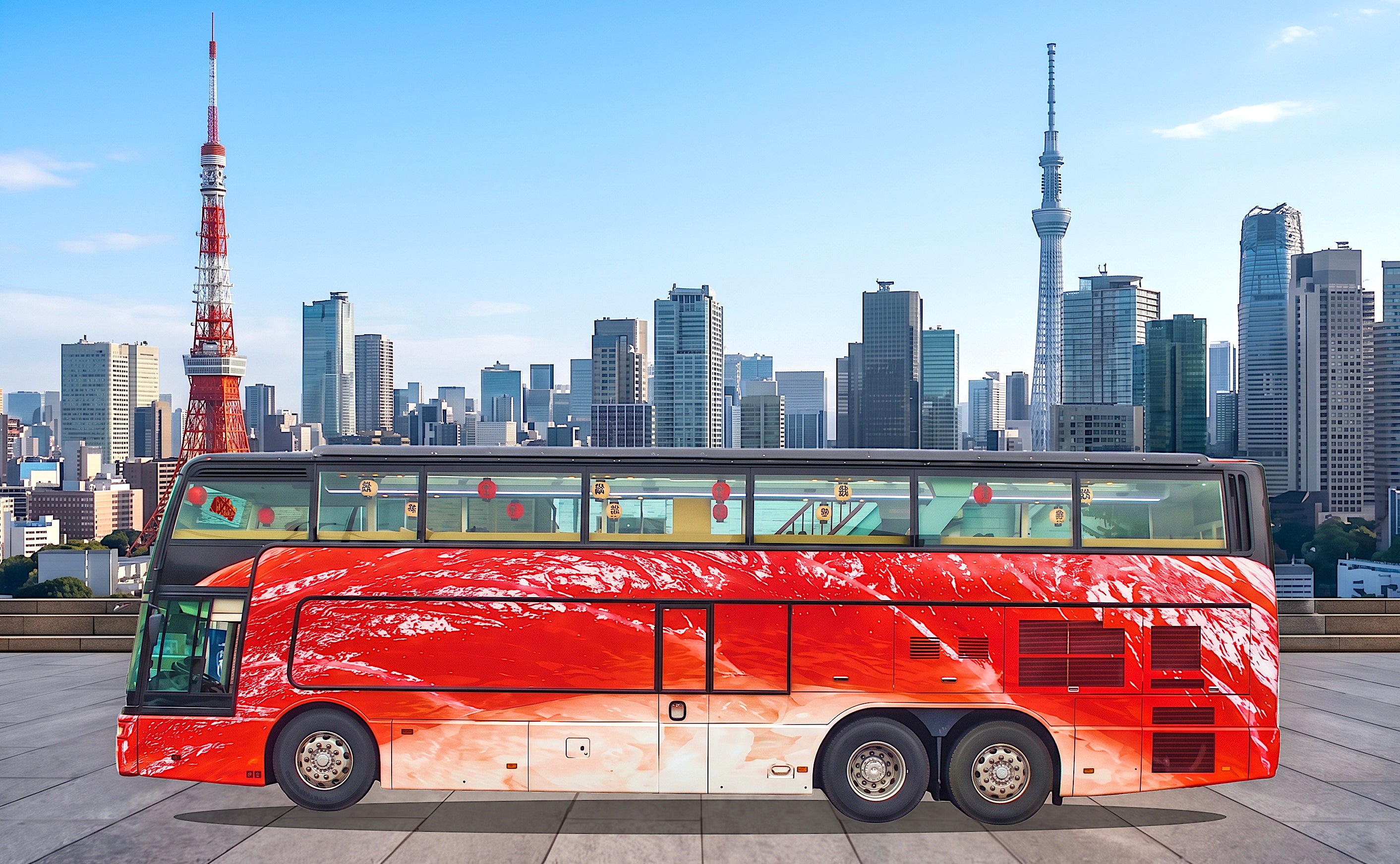 世界初！「二階建てバス × 回転寿司」の異業種コラボ！⾛る回転寿司店こと「SUSHI BUS」が10月10日 運⾏開始！！
