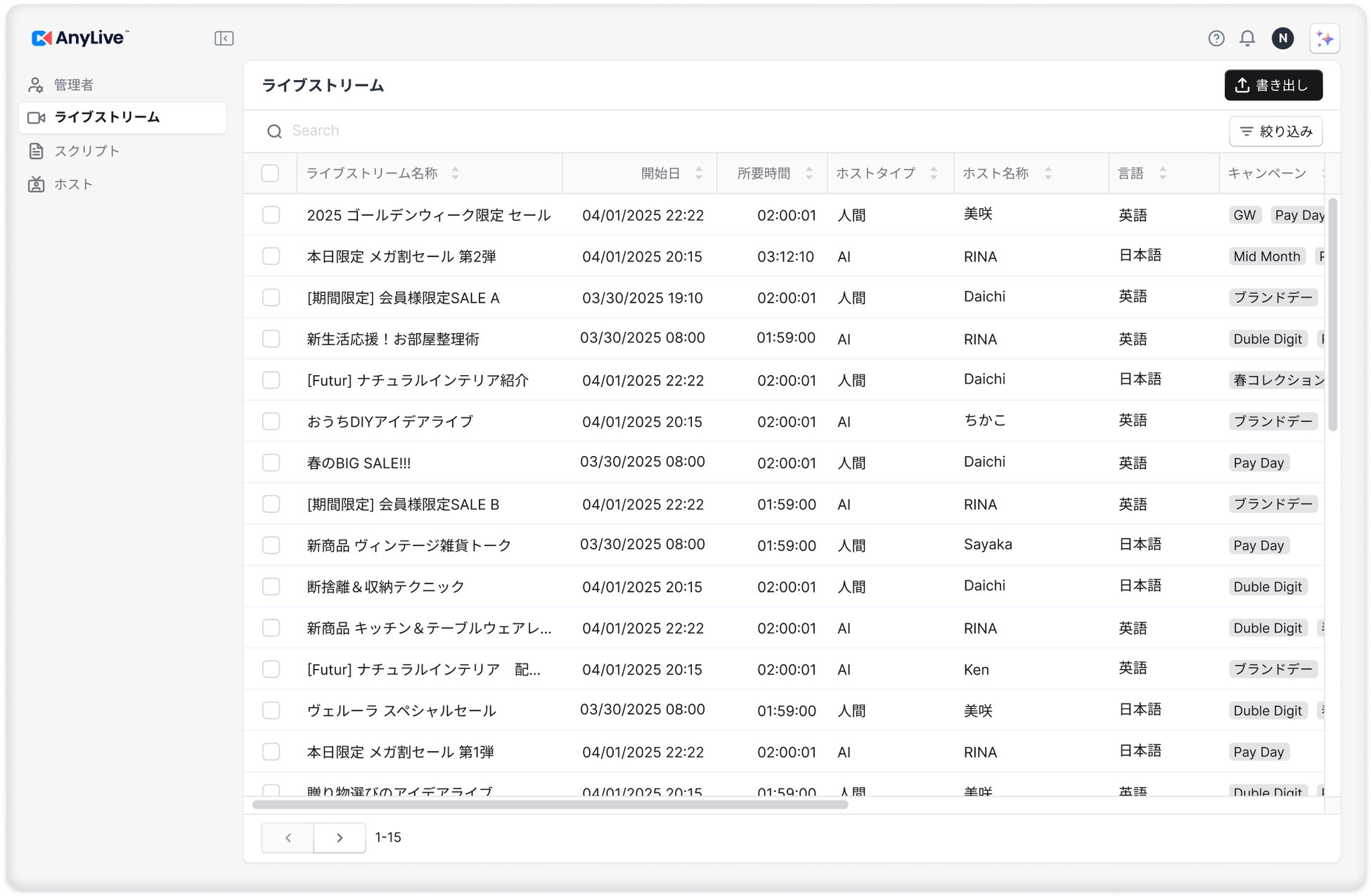 データ自動収集・分析機能のデモ画面