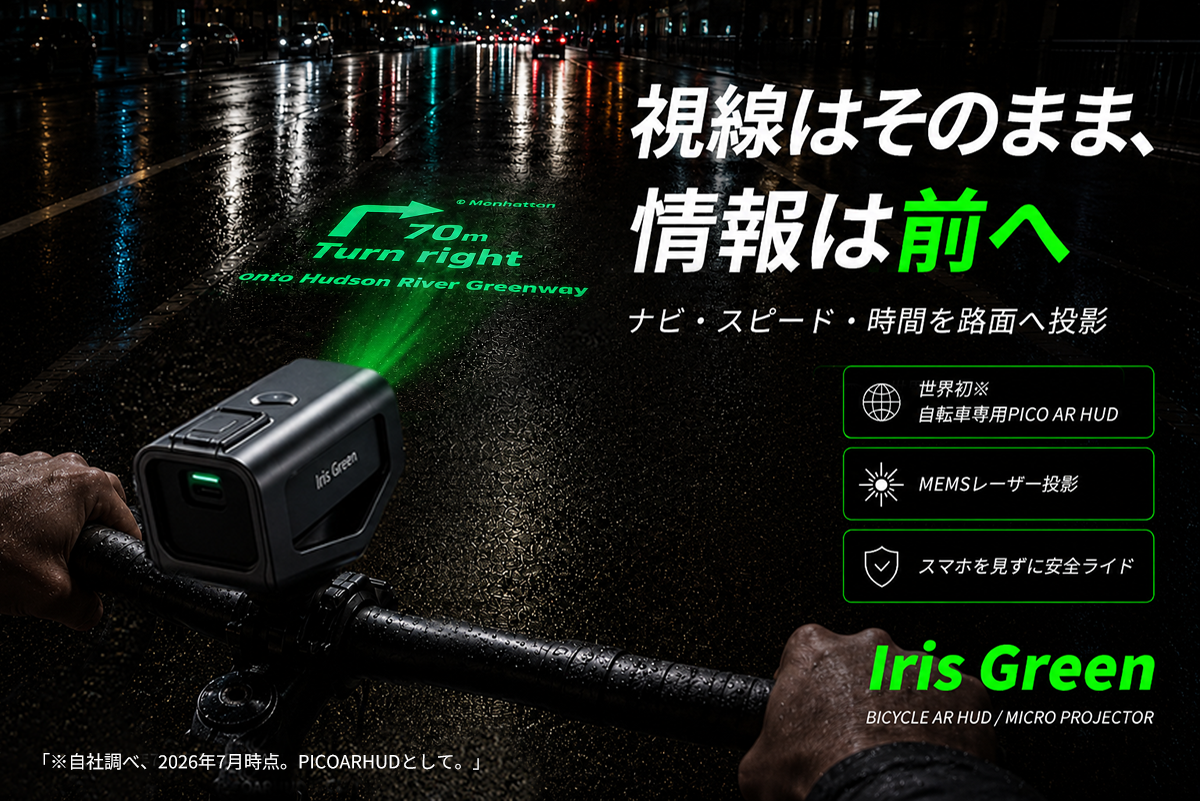 自転車に「HUD」という新しい選択肢。PICO AR HUD「Iris Green」が9月29日よりCAMPFIREで先行販売開始