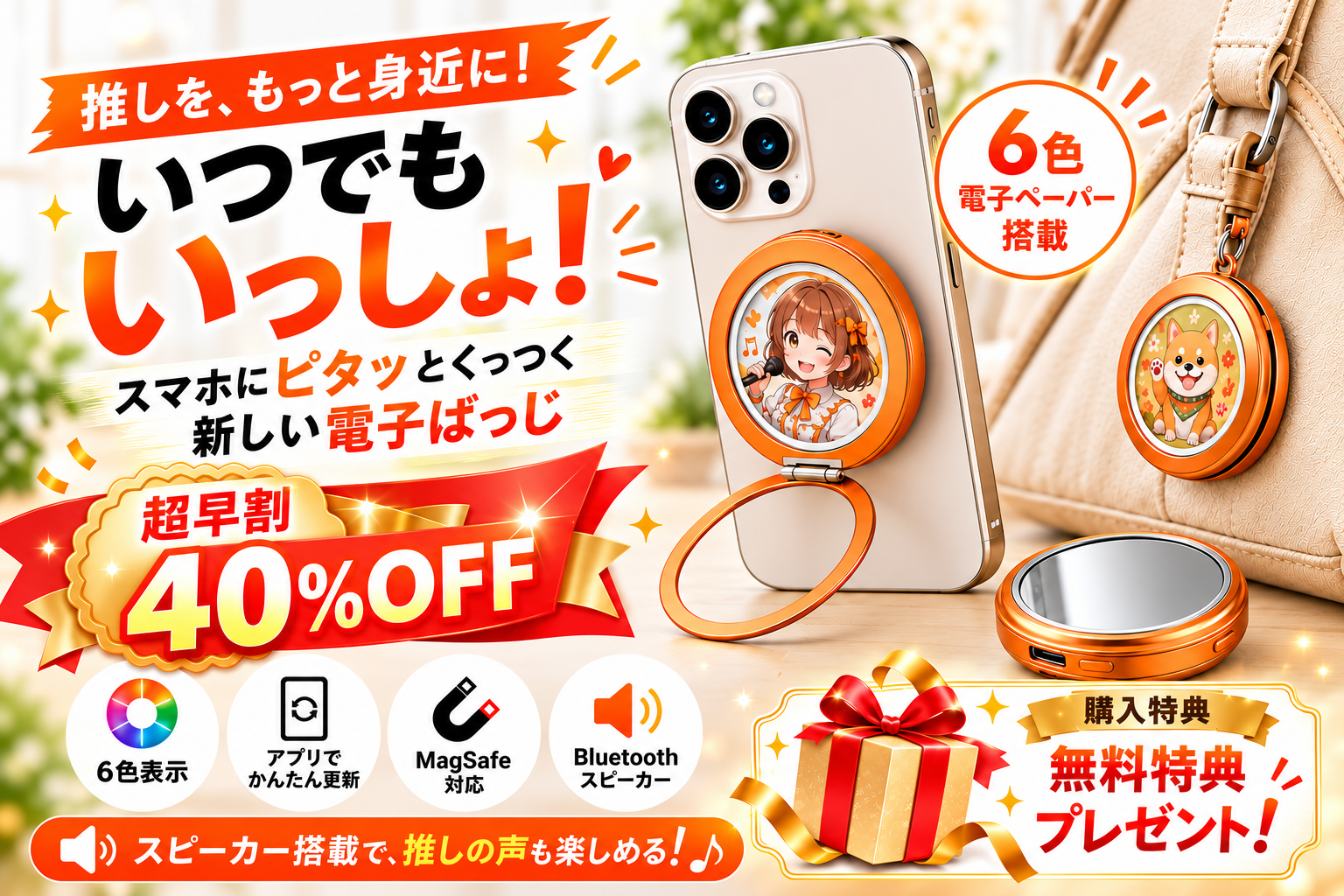 【CAMPFIRE好評公開中】“推し”を画像も声も楽しめる「マルチ電子ばっじ」｜40％OFF＋1,000円OFF＆3大特典無料プレゼント！