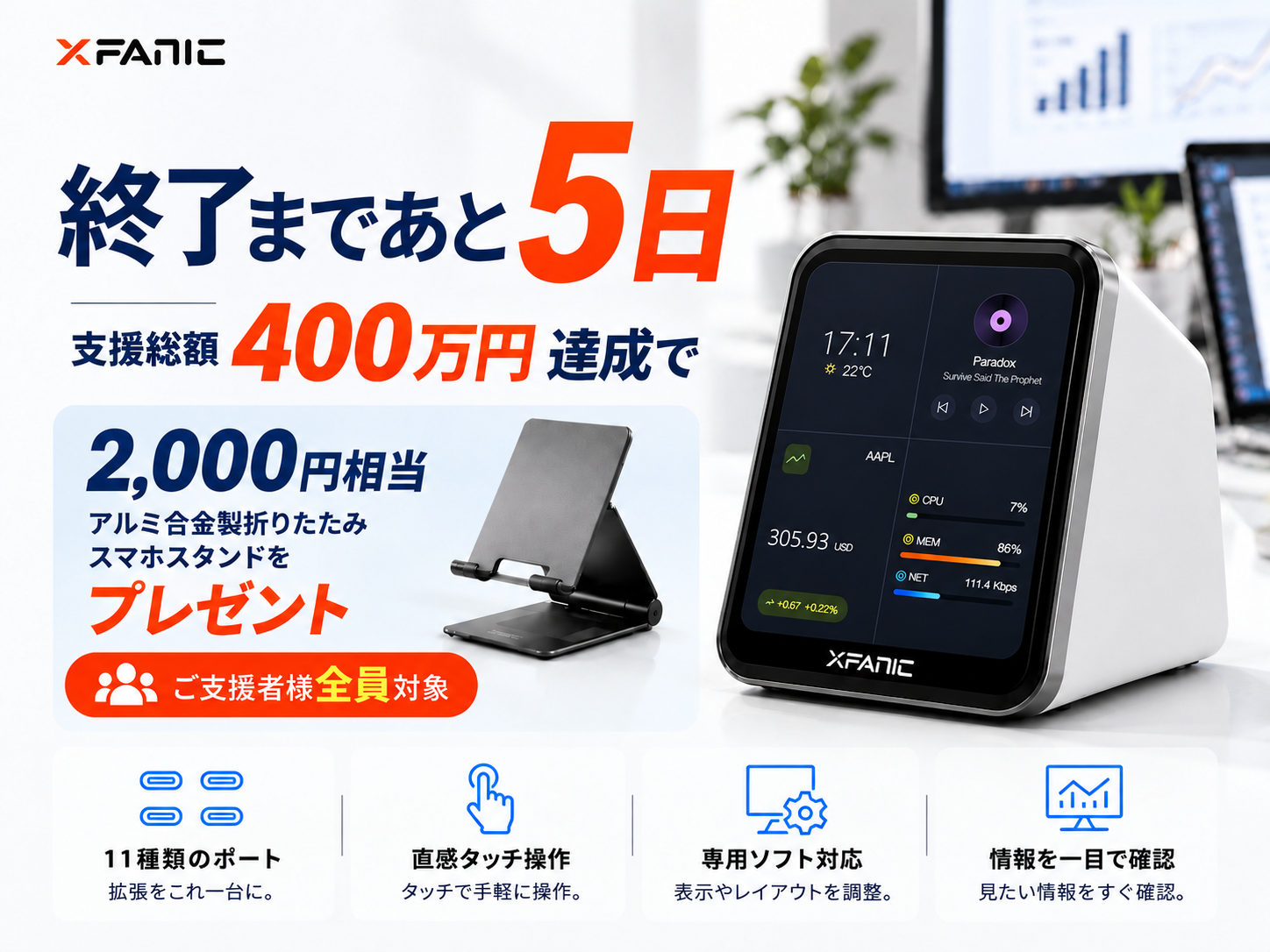 【終了まで残り5日！】タッチで操る次世代ドッキングステーション「SmartView Dock」、CAMPFIRE先行販売がラストスパート！