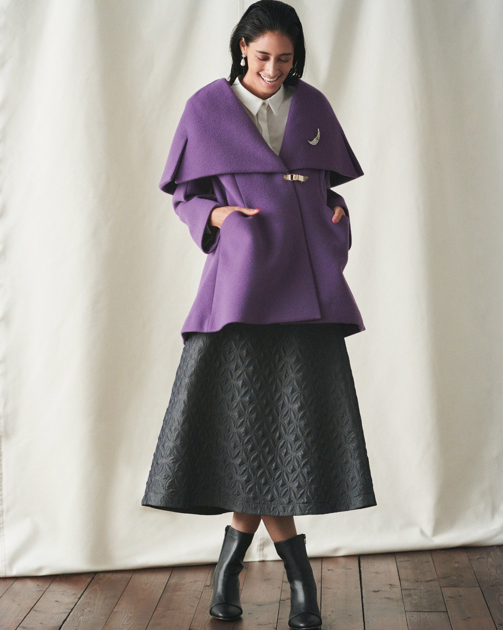 HANAE MORI×CELFORDコラボ ケープコート　パープル CELFORD(セルフォード)】プレタポルテブランド「HANAE MORI」との第2弾