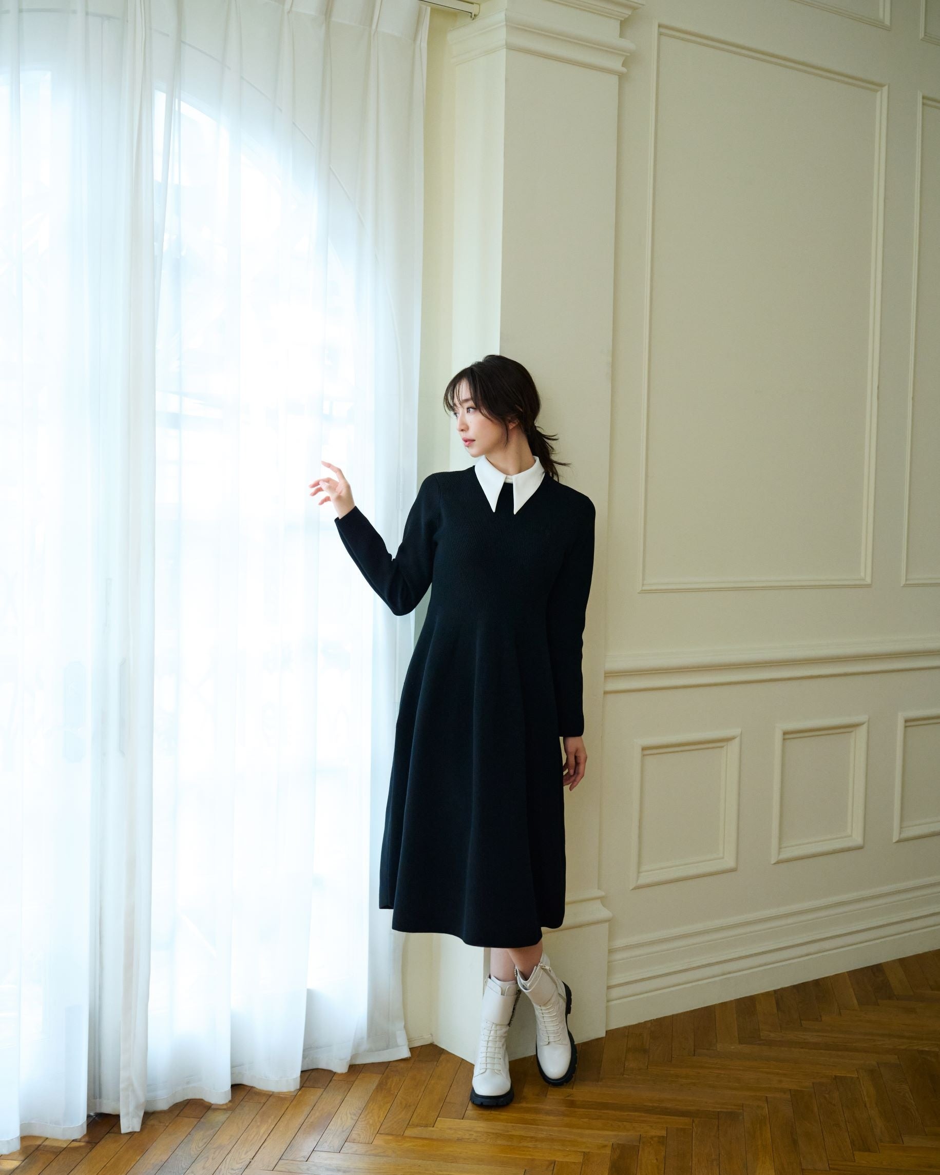 美品 CELFORD セルフォード ボウタイ プリーツ ワンピース 松島花着用 CELFORD(セルフォード)】松島花が着こなす「冬のお呼ばれ服の