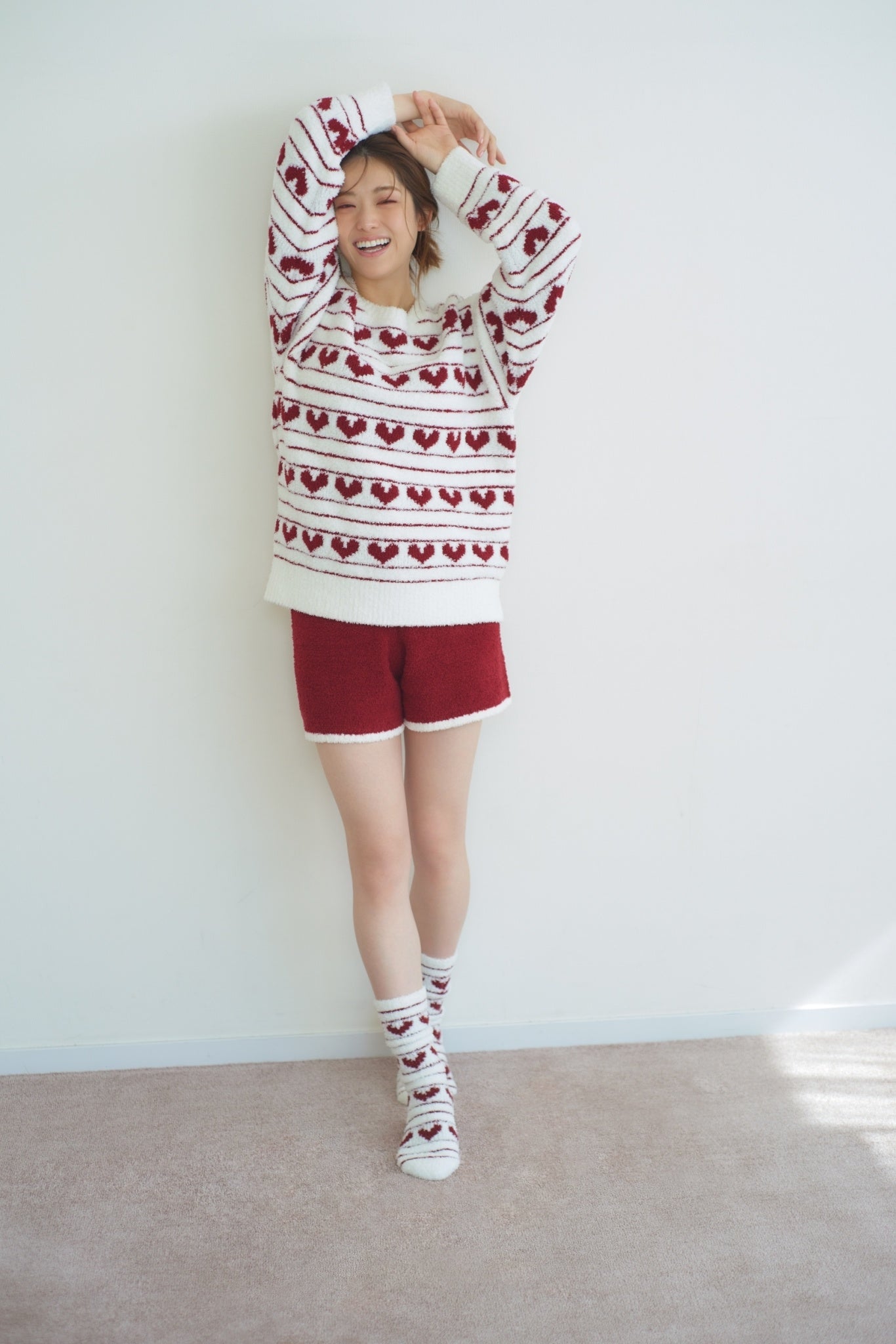 ジャガードニットソックス RED