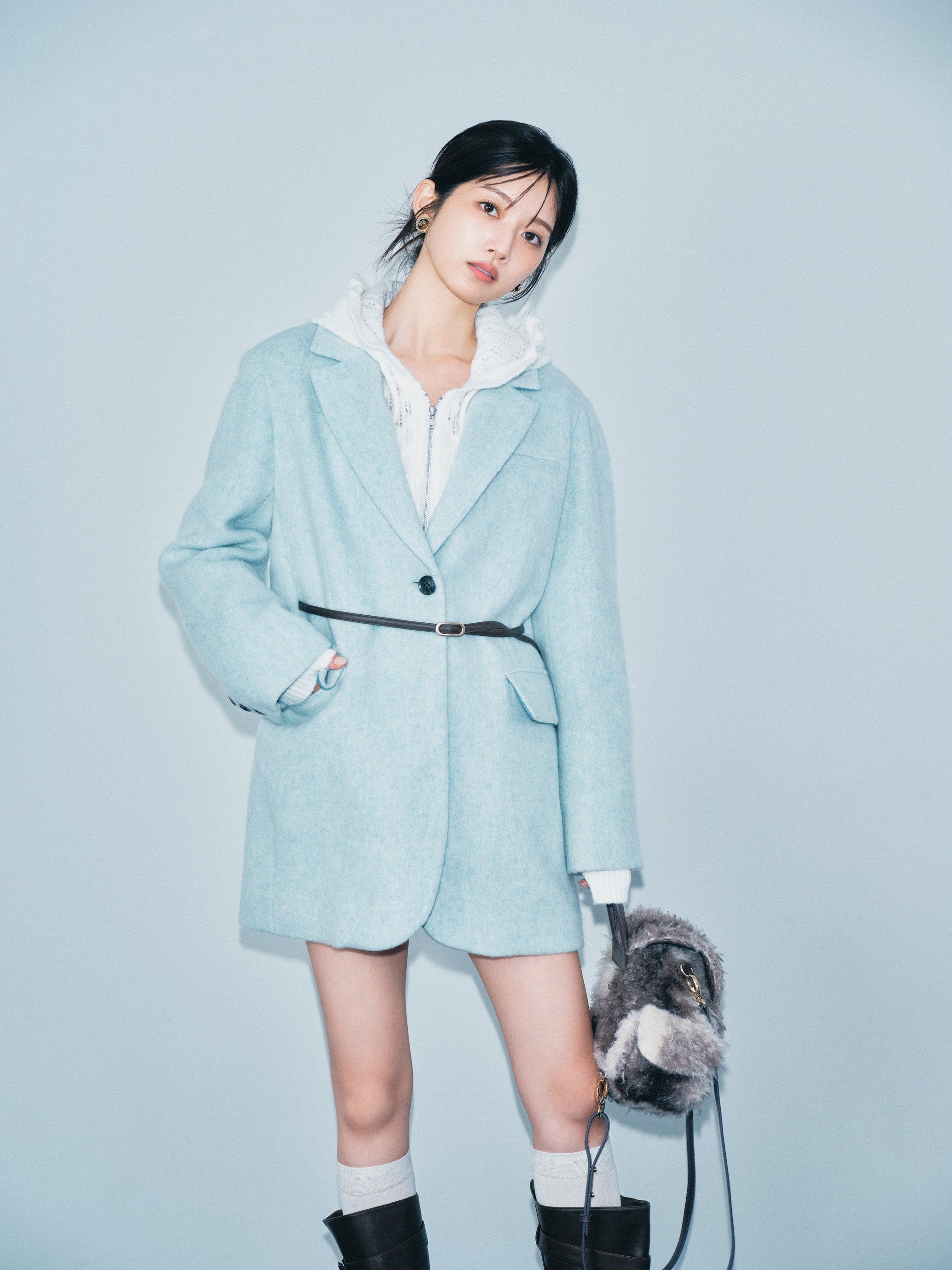 MEIAS L'ECHOPPE別注LILY スキッパーニットポロ ピンク XS～Lサイズあり】サイドレース切替×フロントジッパータイトミニ