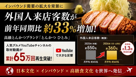 外国人来店客数が前年同期比約33%増加。高級とんかつブランド「とんかつ ひとみ」 外国人来店客数が前年同期比約33%増加。高級とんかつブランド「とんかつ ひとみ」