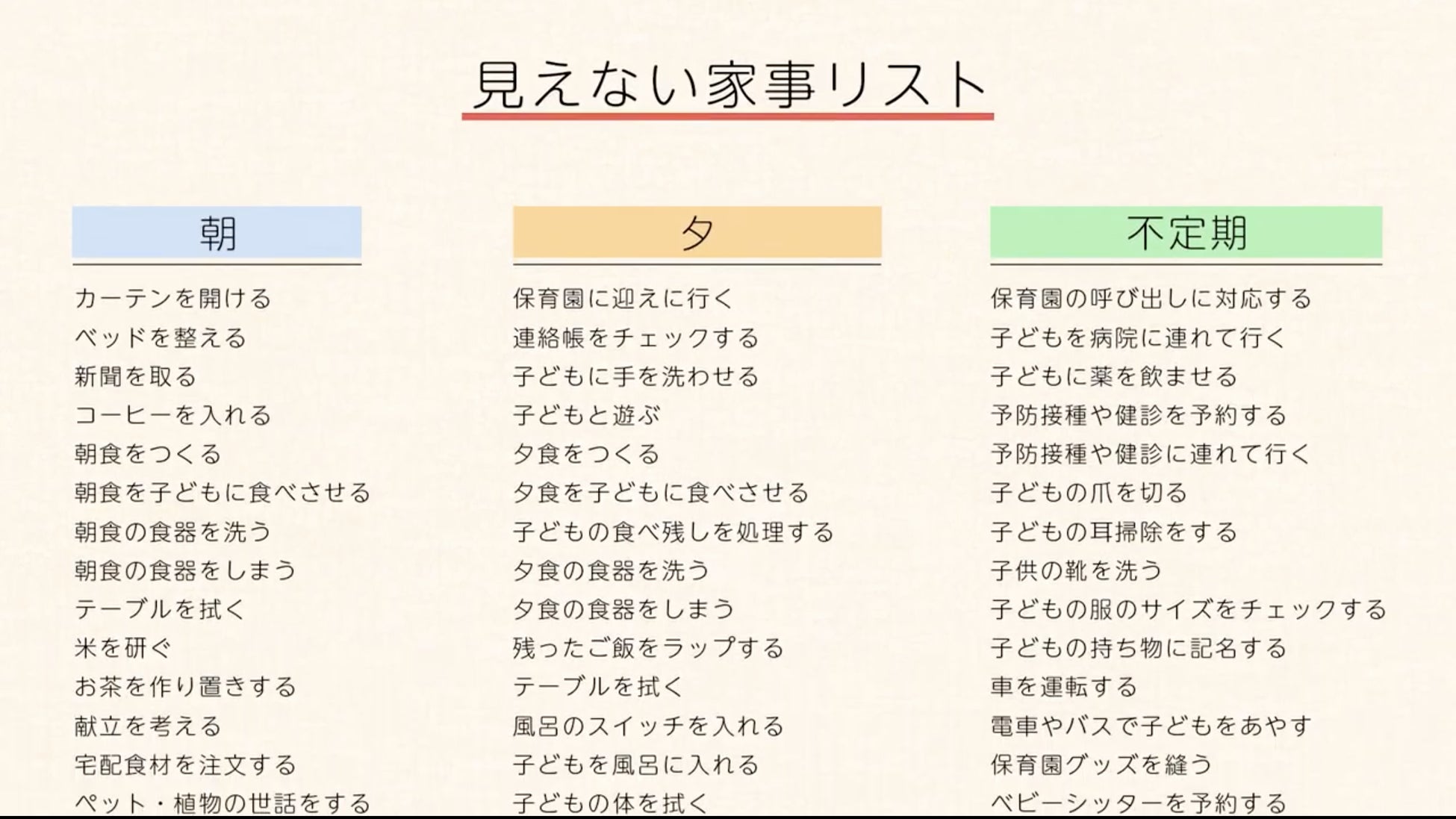 動画中で紹介される「見えない家事リスト」まだまだあります。